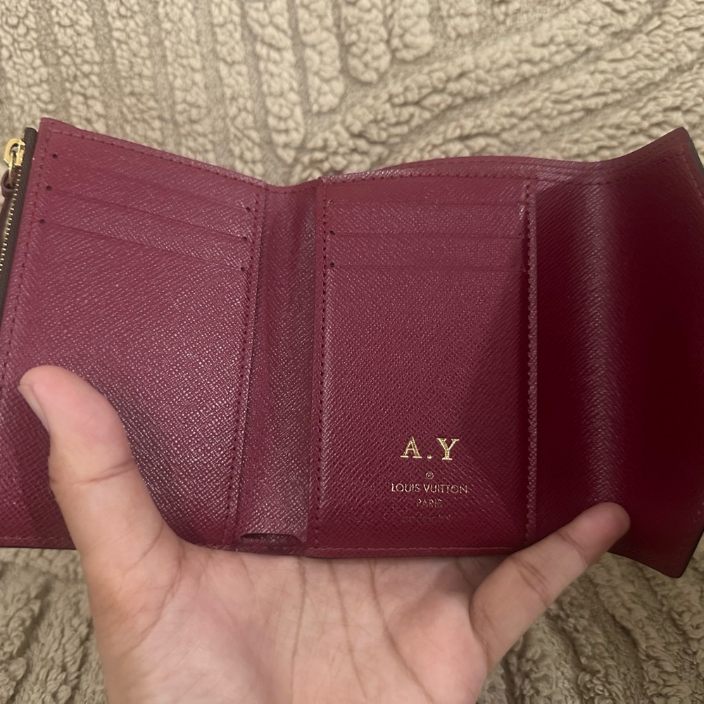 Louis Vuitton Burgundy Leather Compact Trifold Wallet with Gold Foil